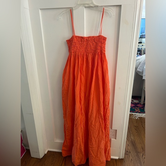 .Tessa Coral orange smocked spaghetti strap maxi dress - Picture 2 of 7